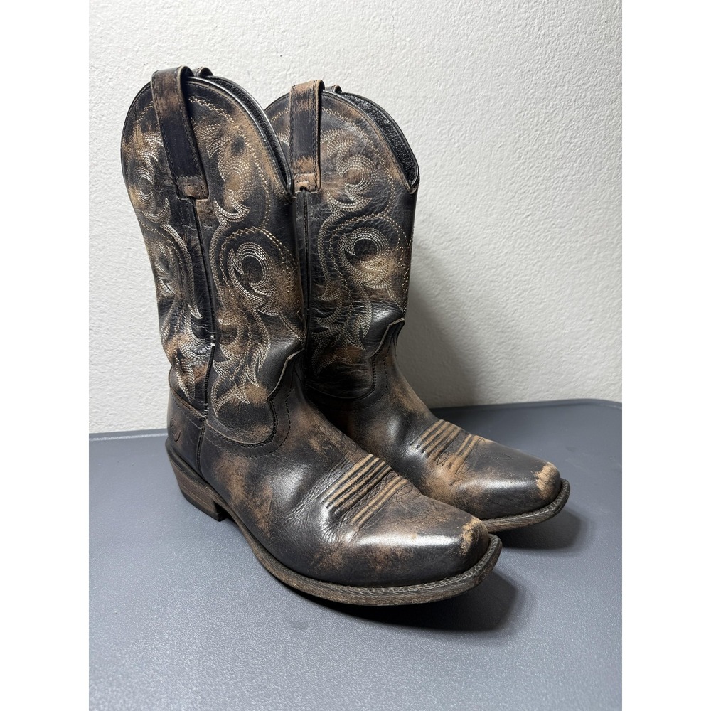 Ariat Boots Mens Size 7.5‎ Brown Leather Western Square Toe Cowboy Ranch Work